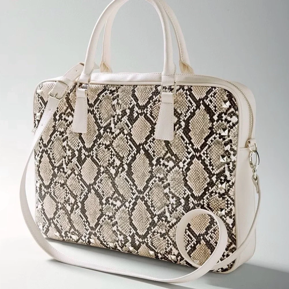 White House Black Market Snakeskin Print Laptop Briefcase Crossbody Bag - Picture 1 of 13